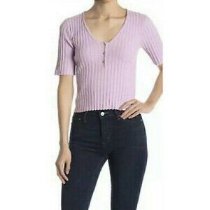 Abound Top Size Medium Women's Half Sleeve Ribbed Button Pullover 100% Cotton